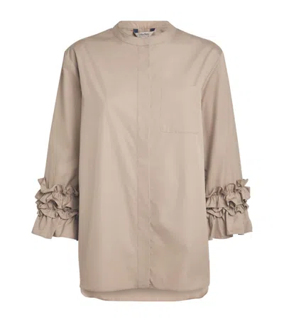Max Mara Cotton Poplin Flared-sleeve Favola Shirt In Brown