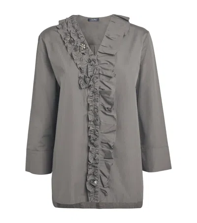 Max Mara Cotton Poplin Ruffle-trim Shirt In Gray
