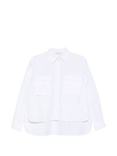 Max Mara Classic Cotton Shirt With French Collar And Hidden Button Closure In White