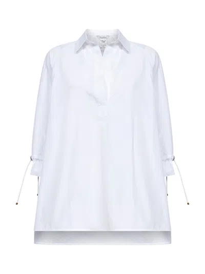 Max Mara Striped Polo Collar Blouse Raglan Sleeves In White