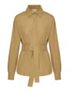 Max Mara Belted Button-up Long-sleeved Shirt In Nude & Neutrals