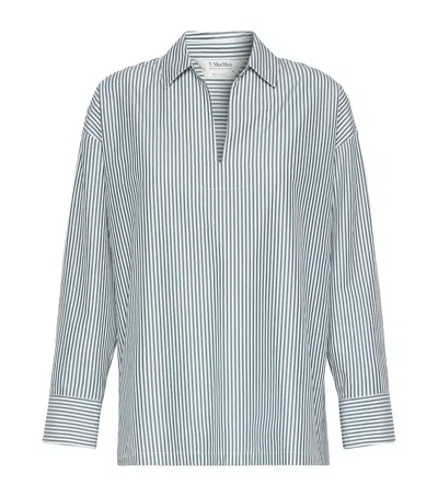 Max Mara Cotton Poplin Stripe Blouse In Blue