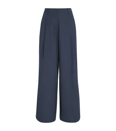 Max Mara Cotton Poplin Wide-leg Nora Trousers In Blue