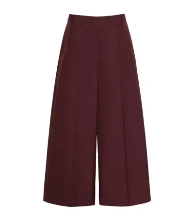 Max Mara Cotton Poplin Wide-leg Trousers In Burgundy