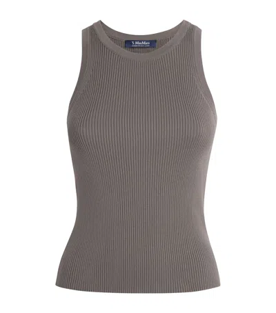 Max Mara Cotton Ribbed Tank Top In Gray