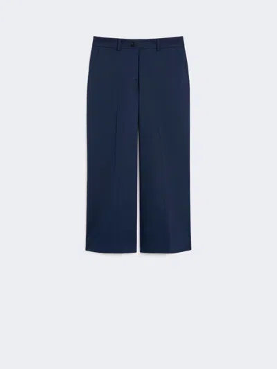 Max Mara Cotton Satin Cropped Trousers In Blue