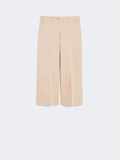 Max Mara Cotton Satin Cropped Trousers In Neutral