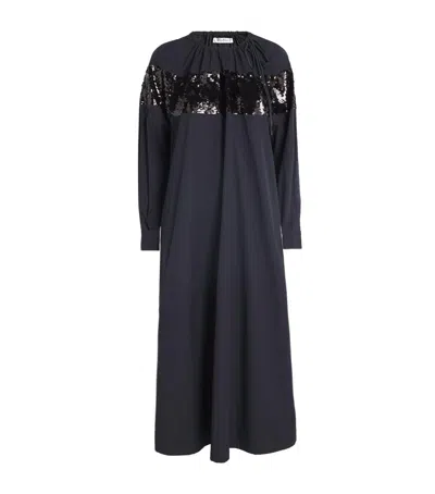 Max Mara Cotton Sequinned Maxi Dress In Blue