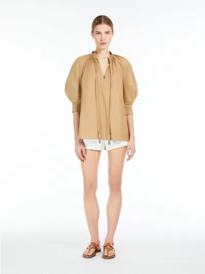 Max Mara Cotton Shirt With Balloon Sleeves In Gold