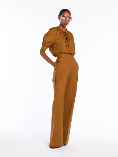 Max Mara Cotton Shirt With Balloon Sleeves In Tobacco