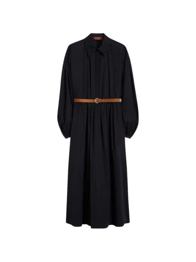Max Mara Cotton Shirt-collar Midi Dress In Black