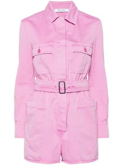 Max Mara Cotton Drill Playsuit In Purple