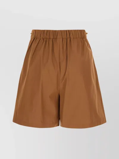 Max Mara Cotton Shorts With Drawstring And Elastic Waistband In Cuoio