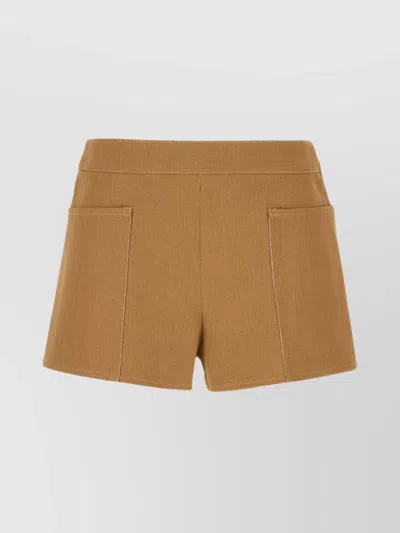 Max Mara Cotton Shorts With Front Pockets And High Waist In Brown