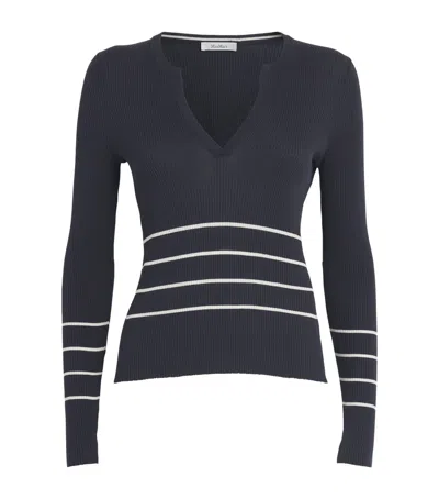 Max Mara Cotton-silk Stripe Sweater In Blue