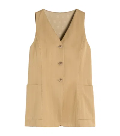 Max Mara Cotton Stripe Waistcoat In Beige