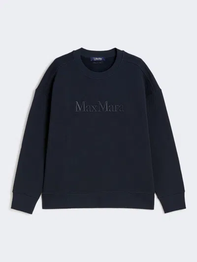 Max Mara Cotton Sweatshirt With Logo In Blue