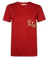 Max Mara Embroidered Dragon And Leopard Pocket T-shirt In Red