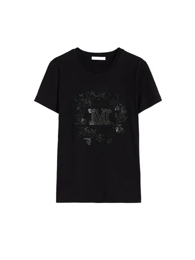 Max Mara Cotton T-shirt With Embroidered Breast Pocket Clothing In Black