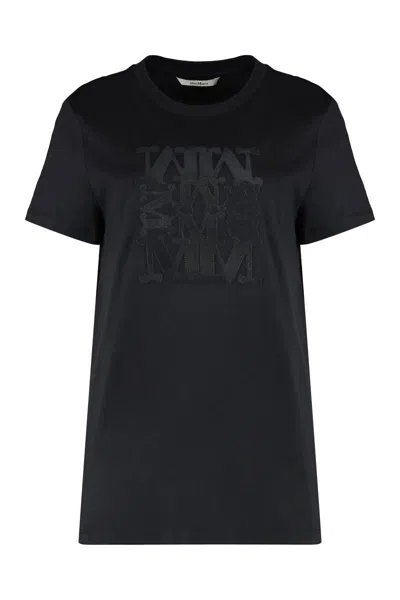 Max Mara Cotton T-shirt With Embroidery In Black