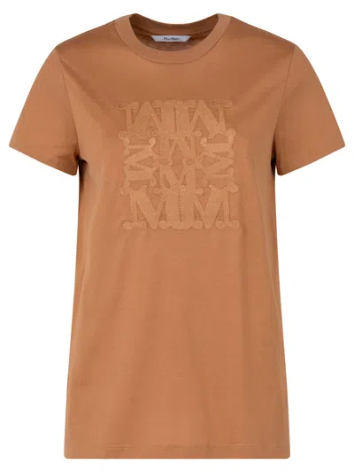 Max Mara Cotton T-shirt With Embroidery In Brown