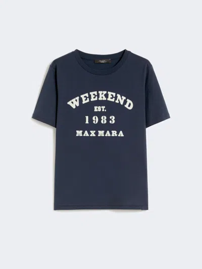 Max Mara Cotton T-shirt With Graphic Print In Blue