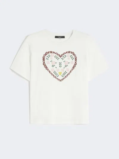 Max Mara Cotton T-shirt With Graphic Print In White