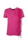MAX MARA COTTON T-SHIRT WITH LAPPOLE FEATHERS