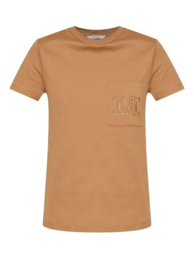 Max Mara Cotton T-shirt With Logo In Brown