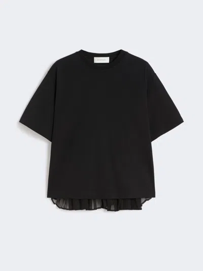 Max Mara Cotton T-shirt With Pleated Back In Black