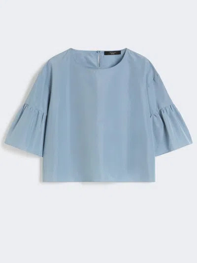 Max Mara Cotton Taffeta Cropped Blouse In Blue