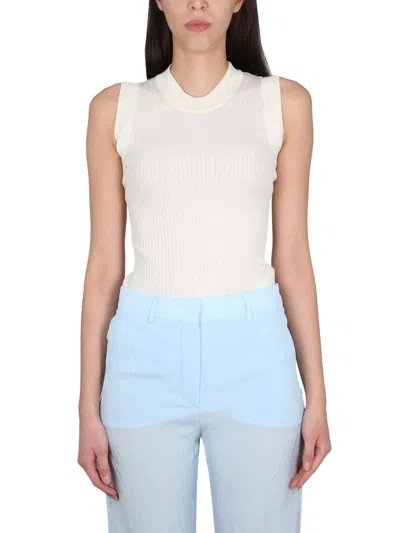 Max Mara Ribbed Cotton Tank Top In White