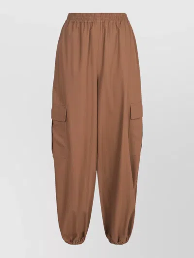 Max Mara Cotton Trousers Cargo Pockets Tapered Leg In Brown