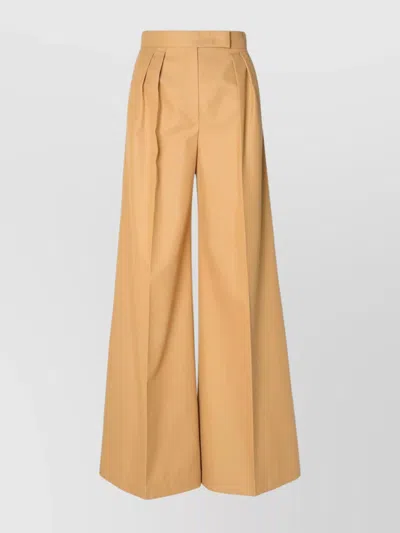 Max Mara Cotton Trousers With Back Pockets And Wide Leg Cut In Brown