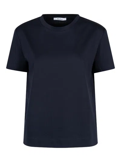 Max Mara Cotton T-shirt With Embroidered Logo On The Back In Blue