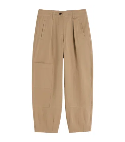 Max Mara Cotton Twill Cargo Trousers In Beige