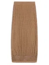 Max Mara Straight Cut Pure Cotton Webbing Skirt With Ribbed Waist In Brown