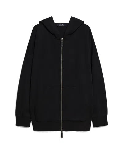 Max Mara Cotton Zippered Sweatshirt In Black