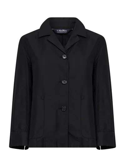 Max Mara Cotton-blend Button-front Jacket In Black