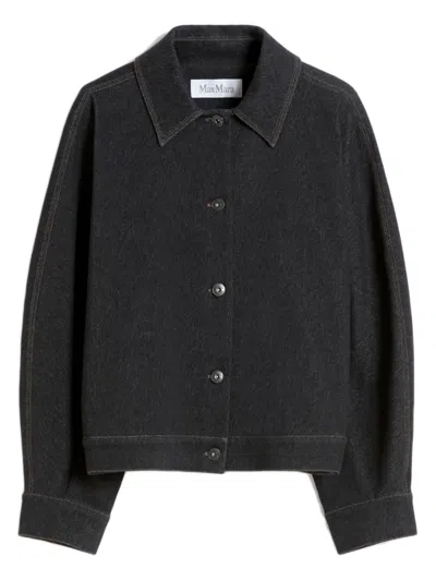 Max Mara Cotton-blend Denim-effect Cropped T-shirt Jacket For Women, Oversized Fit In Blu