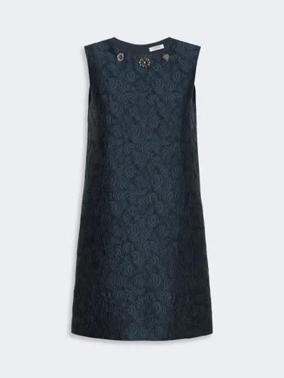Max Mara Cotton-blend Princess-line Jacquard Dress In Blue