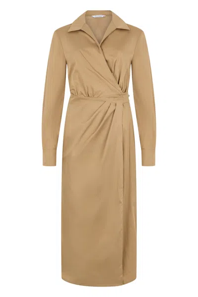Max Mara Cotton-blend Wrap Midi Dress In Brown