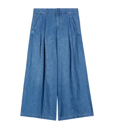 Max Mara Cotton-linen Wide-leg Trousers In Blue