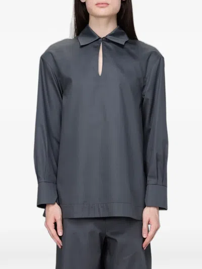 Max Mara Cotton-poplin Keyhole-detail Blouse In Gray