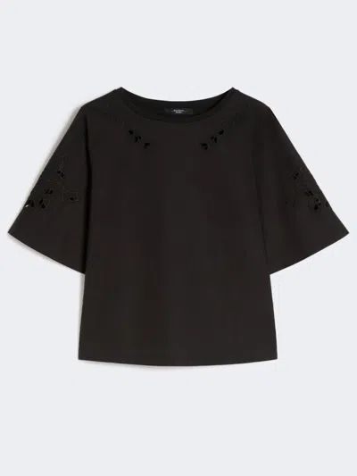 Max Mara Cotton-poplin Top With Embroideries In Black