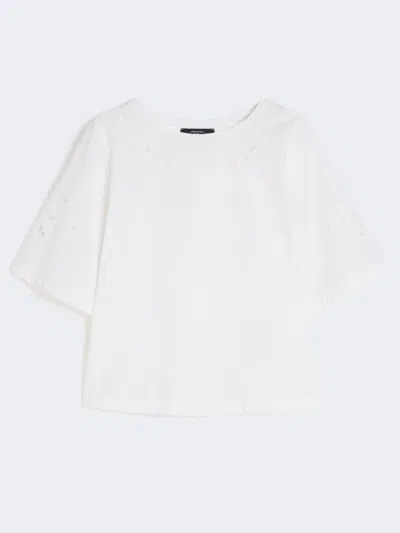 Max Mara Cotton-poplin Top With Embroideries In White