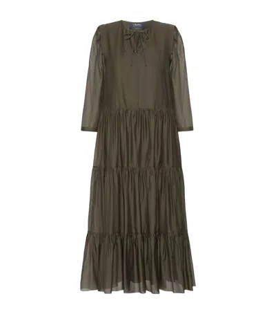 Max Mara Cotton-silk Voile Maxi Dress In Brown