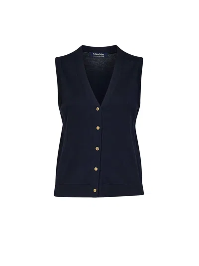 Max Mara Cotton-silk-cashmere Knit Vest In Navy