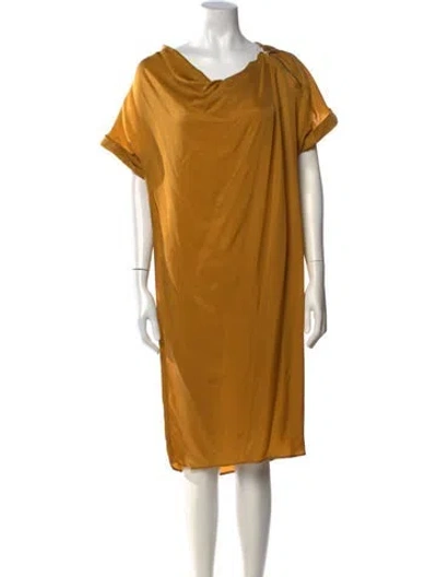 Pre-owned Max Mara Cowl Neck Knee-length Dress In Yellow