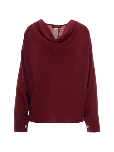 Max Mara Cowl-neck Button-cuff Blouse In Red